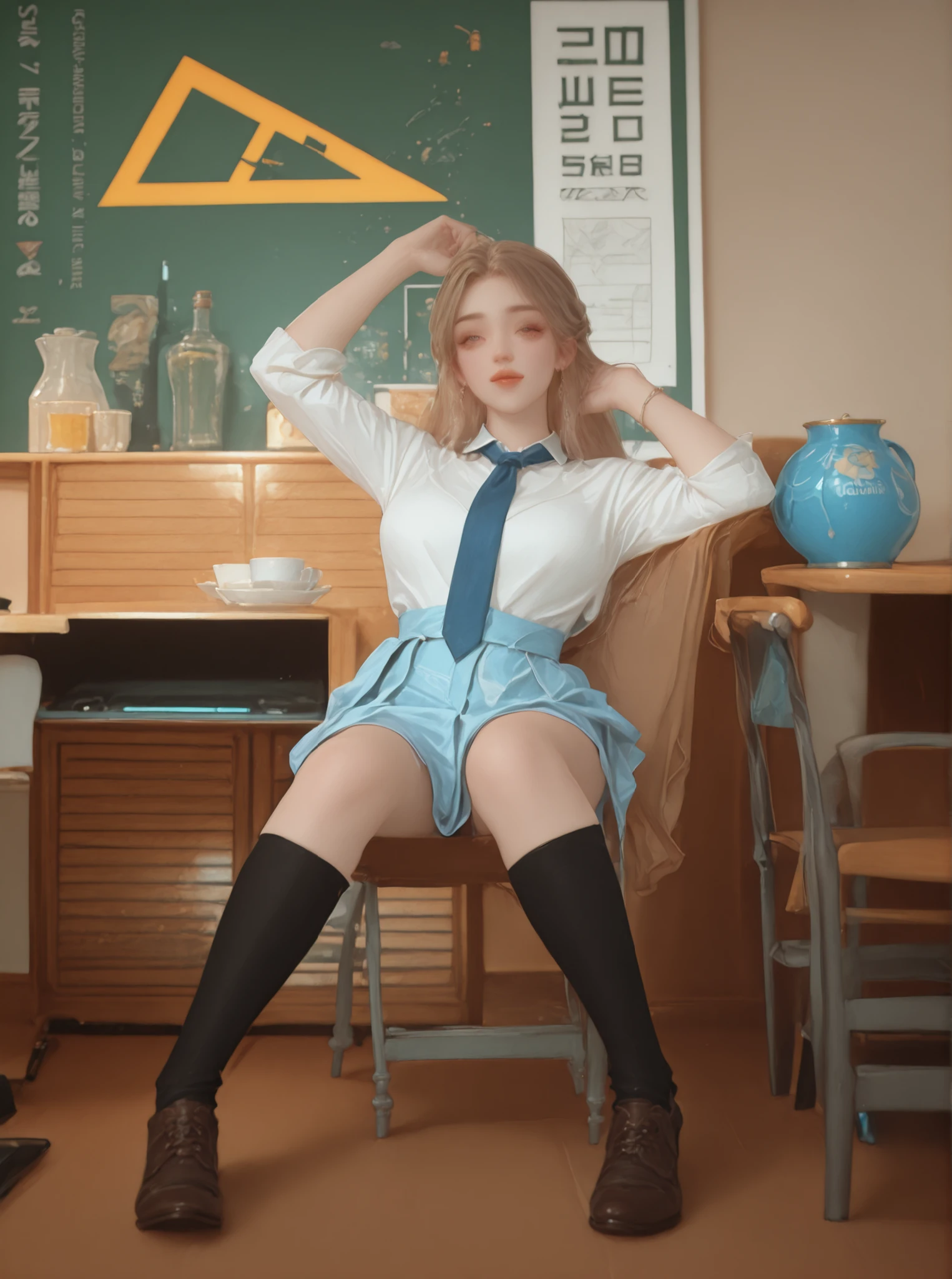 Change to a full-body photo of a woman,G cup,Perfect Details,has exquisite facial features, Clothes are exquisite , Game Character Design ,3D Rendering