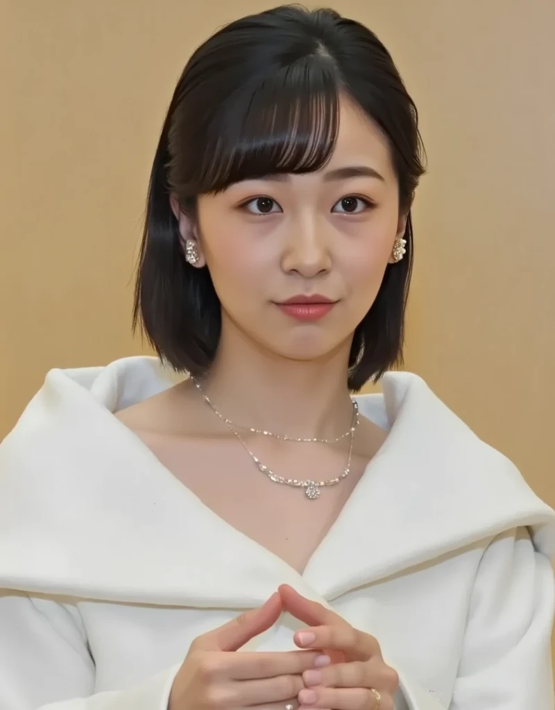 highest quality, masterpiece, ultra high resolution, (realistic:1.4),very detailed,professional lighting smile,black hair、toothy smile、black hair、ear piercing、necklace around neck、hairstyle short cut、mouth open
