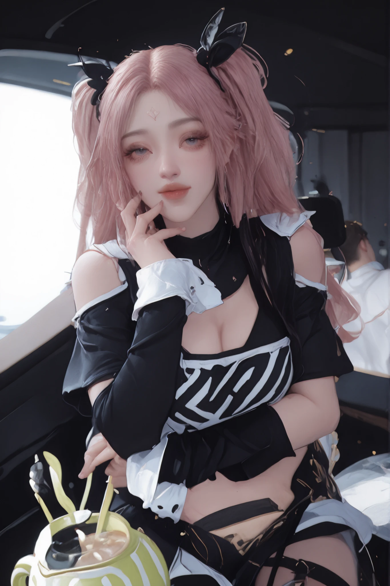 Change to a full-body photo of a woman,G cup,Perfect Details,has exquisite facial features, Clothes are exquisite , Game Character Design ,3D Rendering
