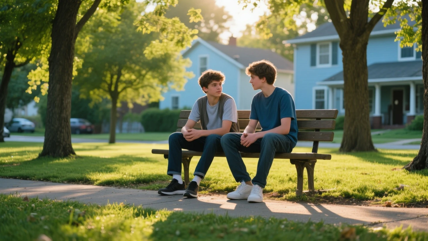 Two sweating muscular European teenage boy scouts near a campfire in the forest