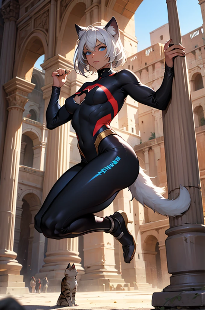 ((((((1boy)))))), fluffy blonde hair, ((big sharp wolf ears)), wolf tail, slim figure, ((pale skin)), sky blue eyes, joyful, big thighs, lingerie thigh socks, big butt, fangs, slim waist, lean figure, skin pale, youthful appearance, (((bulge)))