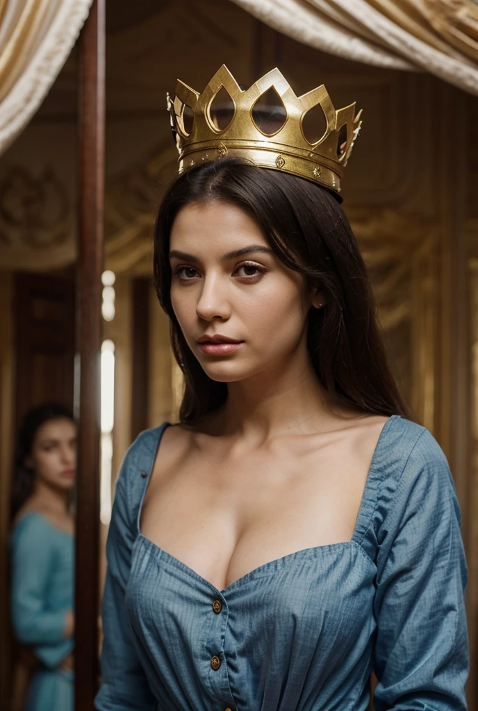 cinematic film still of <lora:Evil Queen v3:1> sharp detailed cinematic film look of
Evil Queen a sexy "naked big breast" woman undressed looking at herself in a big mirror in a dark room inside a castle 1500s 15th century, shallow depth of field, vignette, highly detailed, high budget, bokeh, cinemascope, moody, epic, gorgeous, film grain, grainy