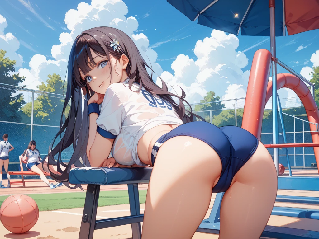 muste piece、masterpiece、highest quality、Super detailed、High resolution、High resolution、8K Portrait、Unity 8k wallpaper High definition CG、unity 8k wallpaper、cute type little:1.5、:1.5、Highly detailed CG unity 8k wallpaper、Realistic、real person、cute type little、 portrait photography、shiny skin、High definition、(16 years old:1.2)、(1 girl)、Beautiful clear eyes、extremely detailed description、delicate face、nice lips、slender body、big breasts same thin waist、thin legs、(track and field arena:1.6)、1 girl, cute type, perfect face, seriously, (blush:1.5),big breasts same,(track and field color uniform),((sleeveless:1.4))、((bottomless))、 ((asshole big anus:1.3)), Detailed description vagina,Show butthole、anguish, blush:1.5, looking back:1.5, (open anus:1.6)