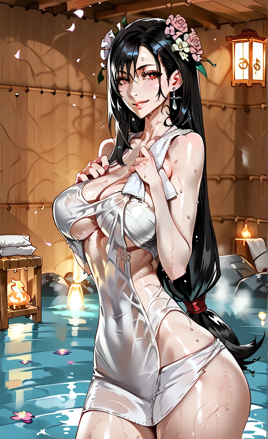((Black hair))), long hair, (((black eyes))),(((forehead))) sexy, large breasts, beautiful body, masterpiece, smile, nude,naked, nipples, hotel bedroom ,wet body,((((cum in pussy)))),(breast milk), busty, buxom, curvy, voluptuous,Sexual Intercourse, masturbating