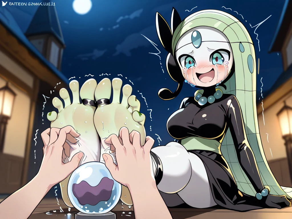 frog girl,nude,egg laying,green skin,in the pond,out of long tongue,webbed feet