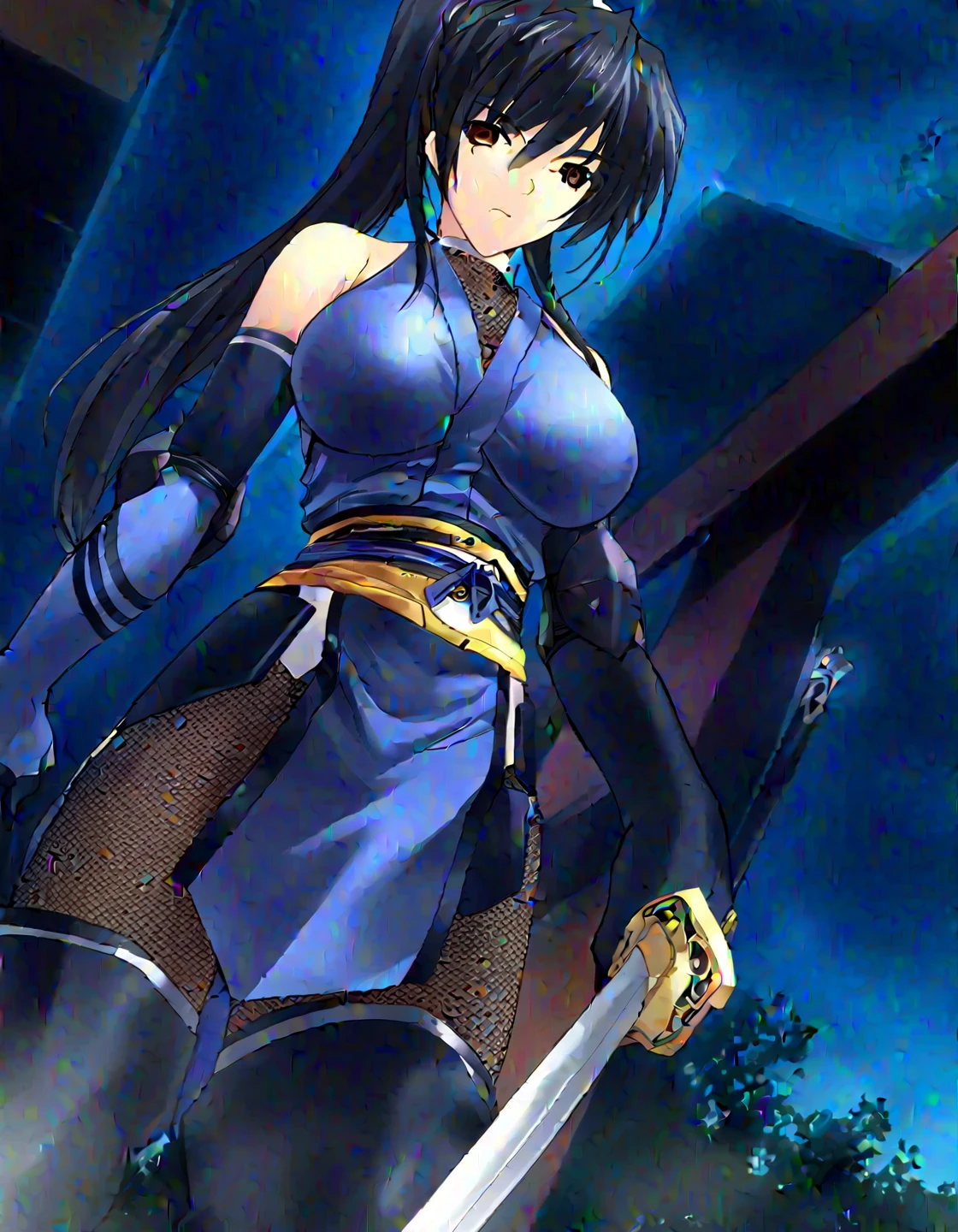 A painting of a woman with long hair and long hair，Beauty in demon killer art，Perfect anime body，s the perfect face，Perfect facial features，angry look，long leges，huge tit，Whole body movement，4k manga wallpapers，Full body combat stance，Realistic light and shadows，beautiful line art，Powerful comic art，anime artsyle，painting art，kentaro miura manga art style，His caricature full-body portrait，The manga style of the Hojo branch，shigenori soejima illustration，Beautiful fanart，detail-rich，Masayoshi Suto and artgerm，detailed manga style