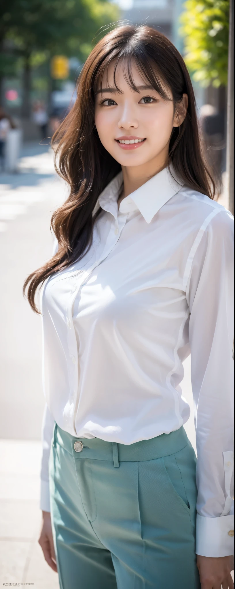 ((Best quality, 8k, Masterpiece: 1.3)), Sharp focus: 1.2, A pretty woman with perfect figure: 1.4, Slim abs: 1.2, ((Layered haircut, small round breasts: 1.2)), (White long shirt with white buttons: 1.1), (Rain, Street: 1.2), Wet body: 1.5, Highly detailed face and skin texture, Detailed eyes, eating a banana