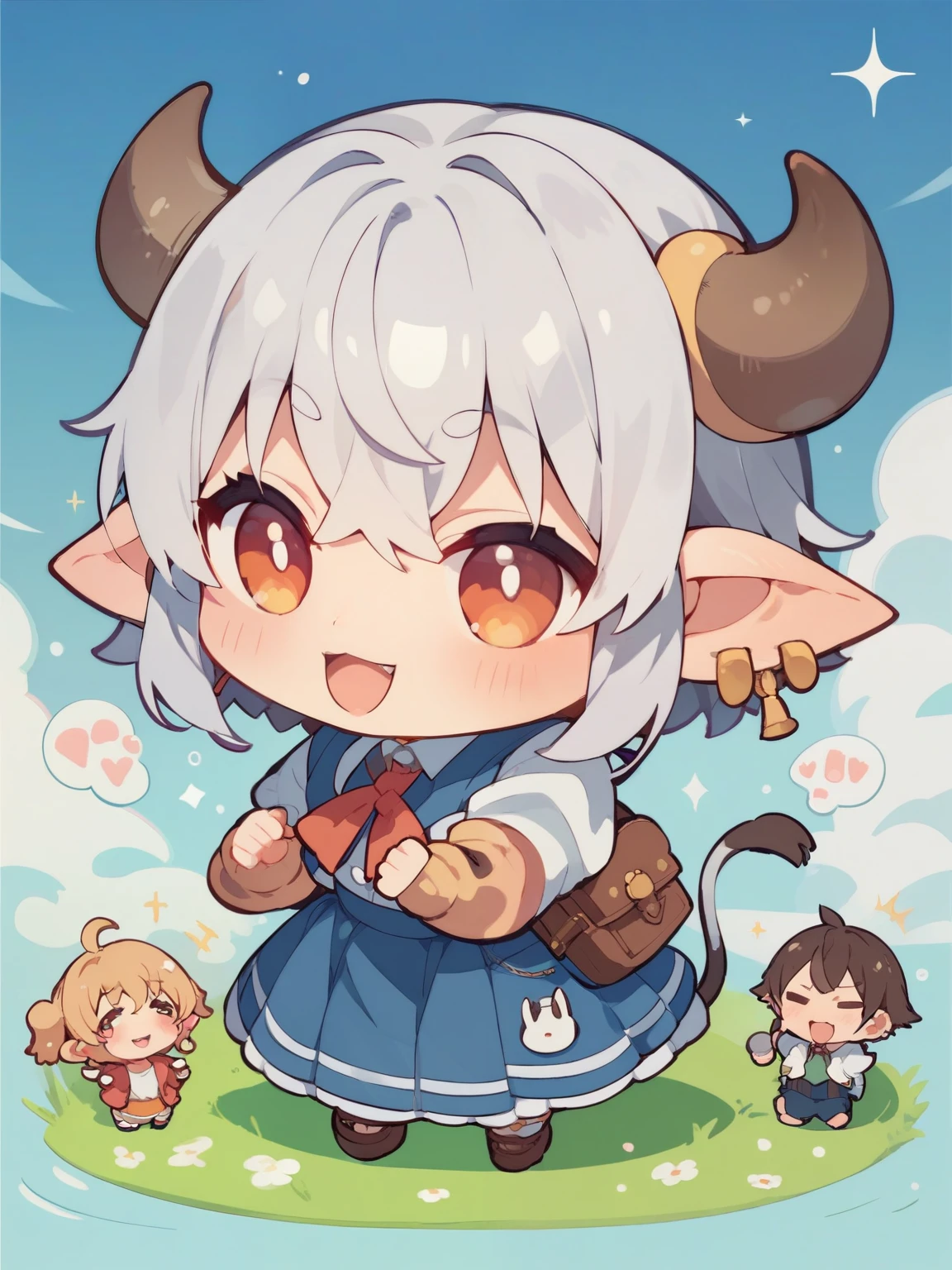 score_9, score_8_ up, score_7_ up, score_6_ up, score_5_ up, anime，nsfw， uncensored ，( chibi:1.5)，Dairy cow girl、乳牛化した若いgirl，girl，Bull&#39;s Ear，Little Ushikaku，boar tail，girlの胸をmilkingする、巨大な胸を持つgirl，ポップup，Breast Augmentation Surgery、Swollen breasts，milking， cow print swimsuit ，cowbell，depth of field，Kyoani Style，glitter，