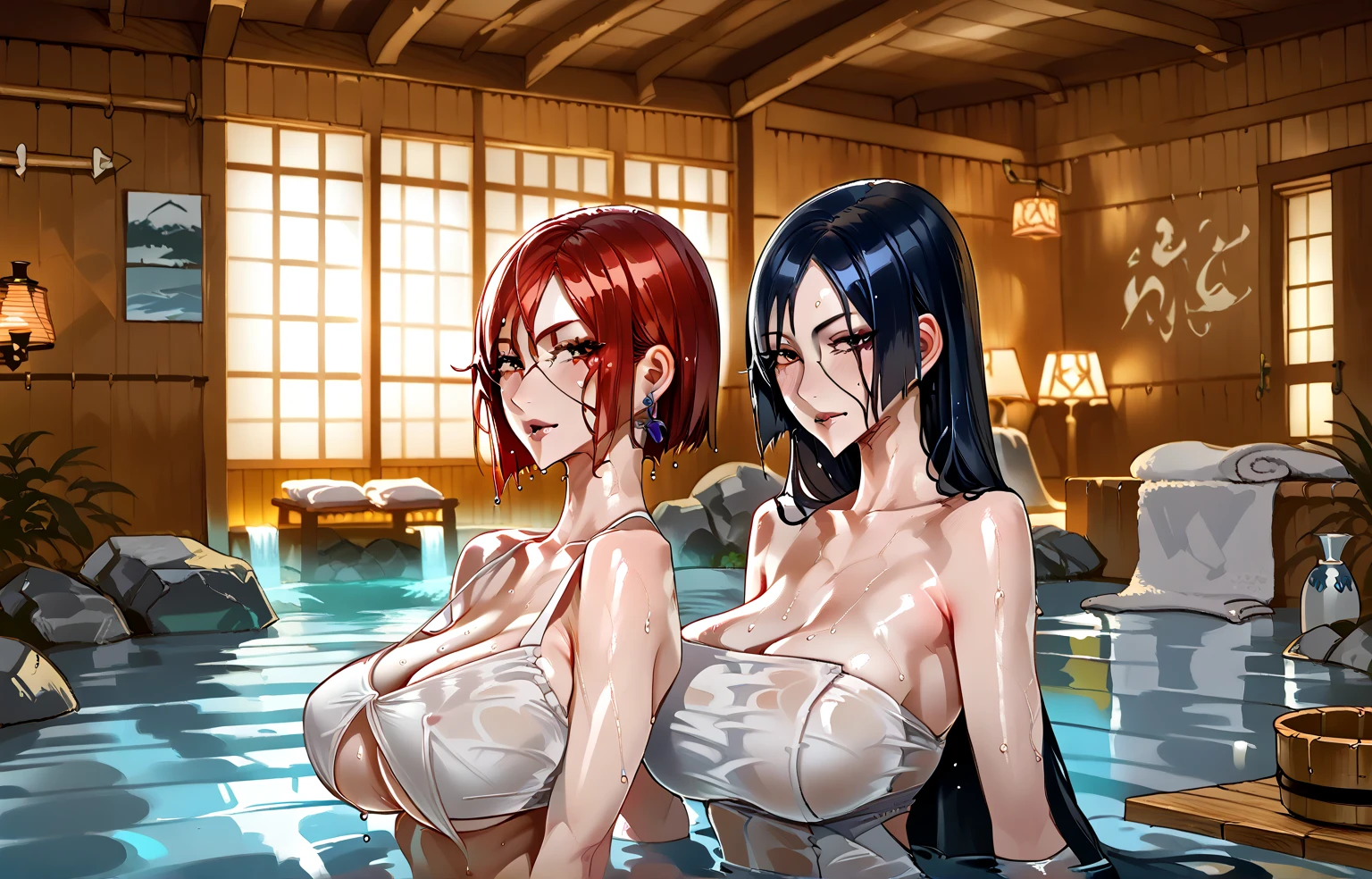 beautiful girl、Big Breasts、Black Hair、Long Straight、Great style、Nice body、Abdominal muscles、Muscular、indoor、Sauna room、steam、Completely naked、nude、Have pubic hair、Beautiful buttocks、The whole body is visible、、A gentle smile、Sweaty skin、Sexy pose、Mouth slightly open、Sitting with legs spread in an M shape