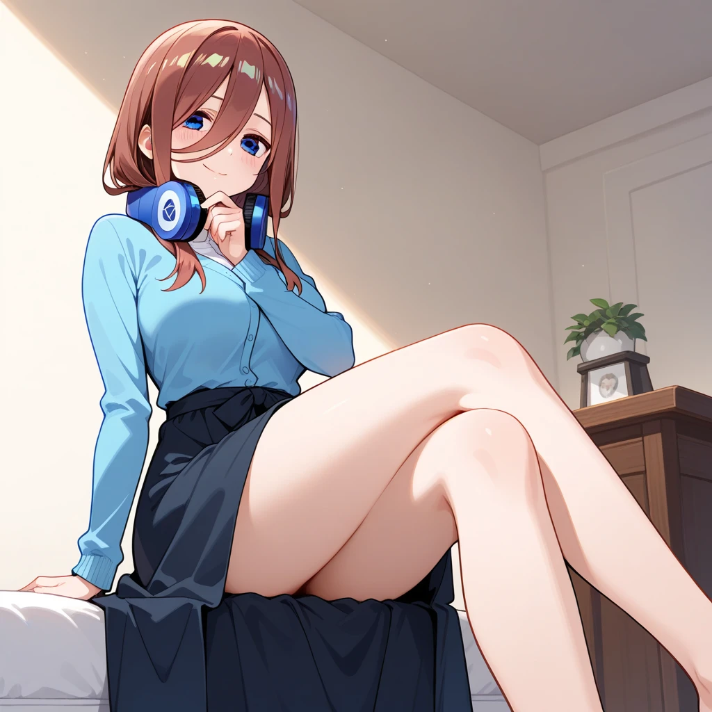 mei , thighs, nude, full body, white high heels, sitting, leather jacket