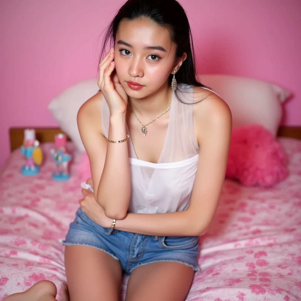 (full body shot:1) photorealistic image of a woman, ultrarealistic, photography, straight long black hair, asian woman, beautiful cute sexy asian 20 years old woman, hourglass figure, perfect body, Flirty look, natural big breasts, she wears a sexy dress,long eyelashes, cat eye make-up, double eyelids, sexy pose, erotic pose, seductive pose, big breasts, big tits , thick body, thick legs