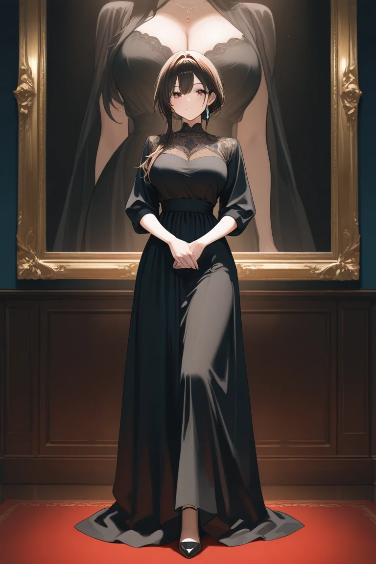 masterpiece, highest quality, One girl, alone, ((Mature Woman)), Round pupils, long hair, hair, Princess, Black Dress, Fantasy, Happy, View Viewer, comics, anime, (oil)