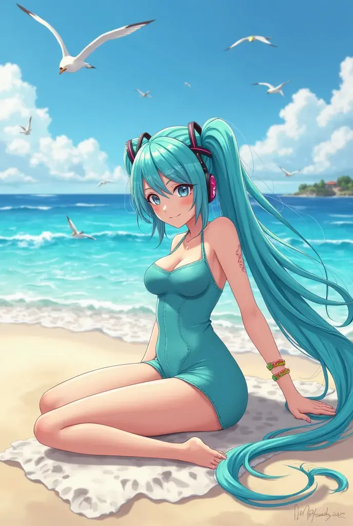 Ram-chan,invader,Very tiny tiger stripe bikini, There are so many horizontal stripes in bikinis,Face forward and spread your legs wide., Big Ass,Resort Beach, sun, Highest quality, High definition, Variegated eyes, Beautiful Eyes, beautiful girl, Large Breasts, blush,(Two small demon horns on the head),Sunlight shining from the front,Big Breasts,The swimsuit is digging in.Has horns on its head,smile,Hair is turquoise blue,Mouth open,I can see the fangs,