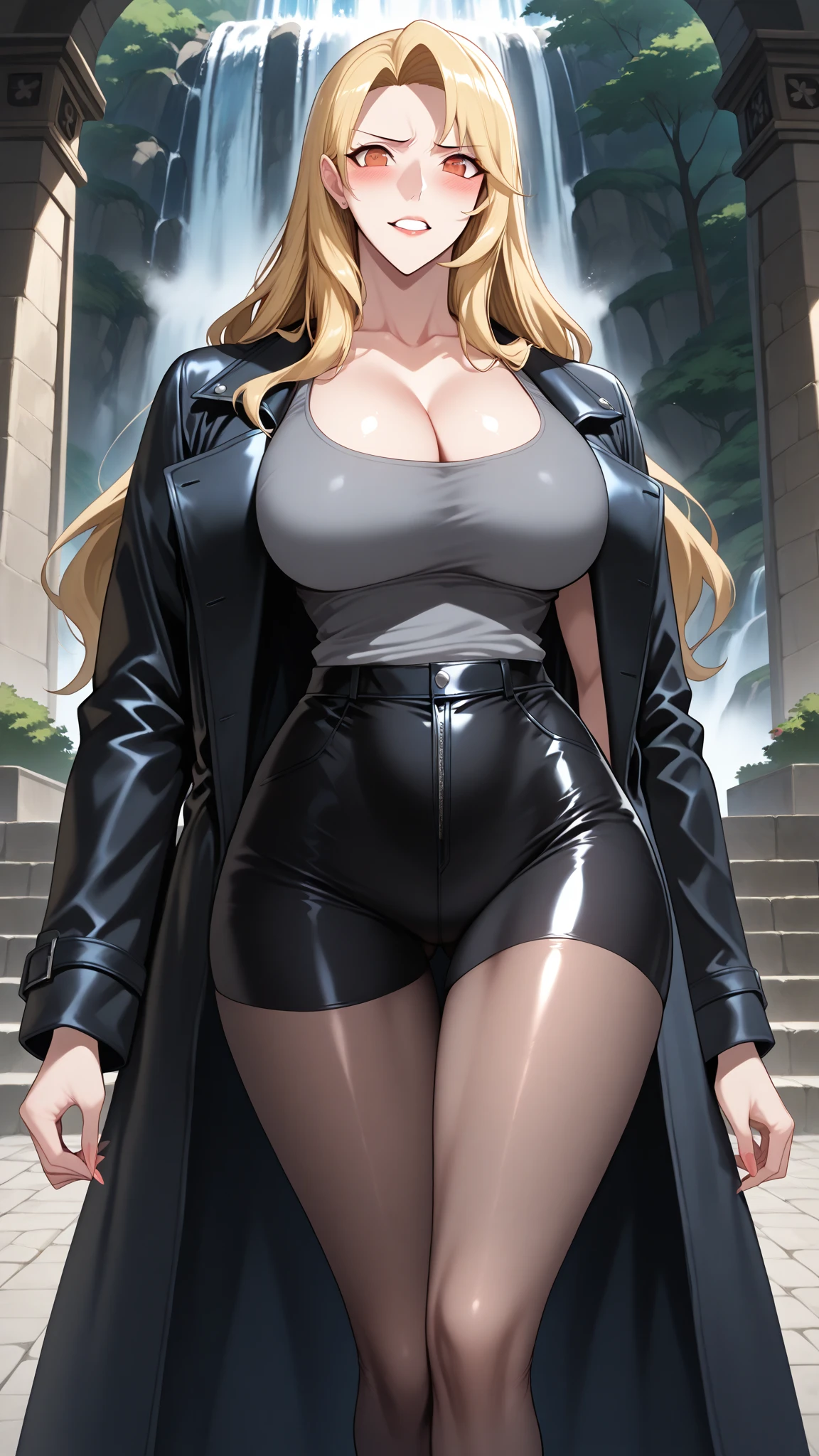 Sexy, black dress, big breasts, cleavage, beauty, blonde, wet skin, dewy skin,