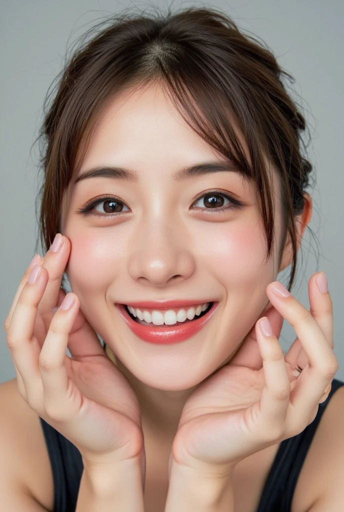 Extreme close-up portrait of a beautiful young Japanese woman in her ...