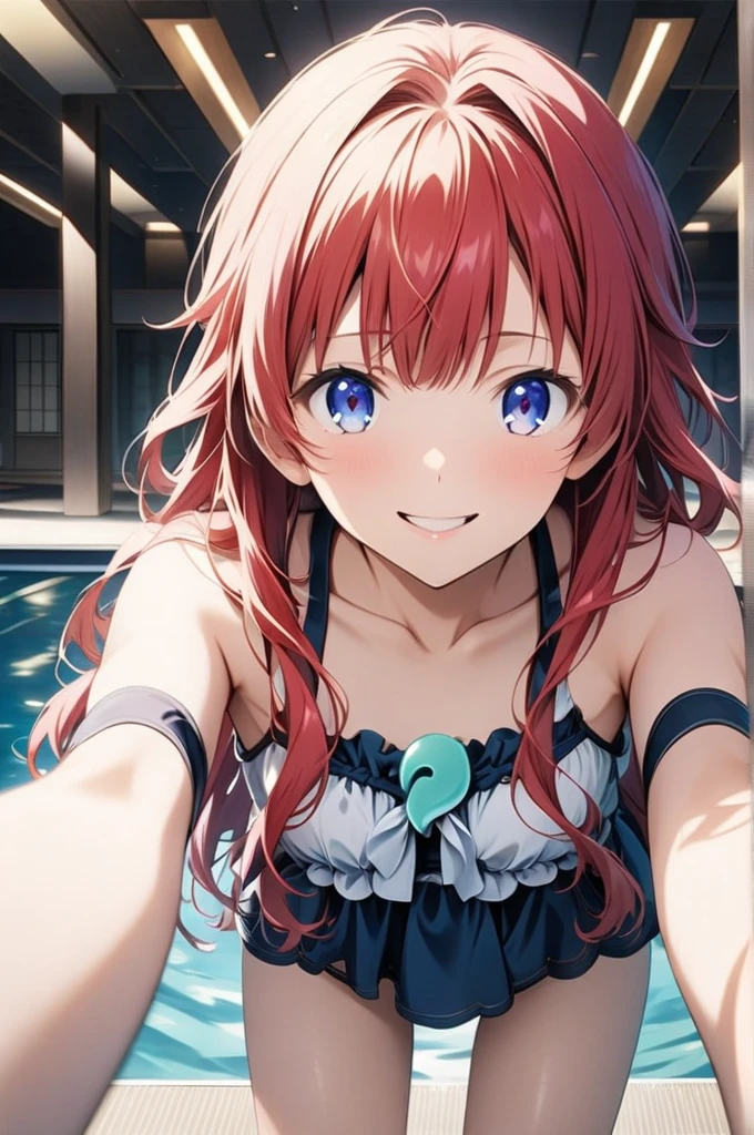 (((pixel-perfect, detail-perfect))), solo, 1girl, ruby kurosawa, smile, pool, bikini, armpit, flat filesize, ultra High Qality