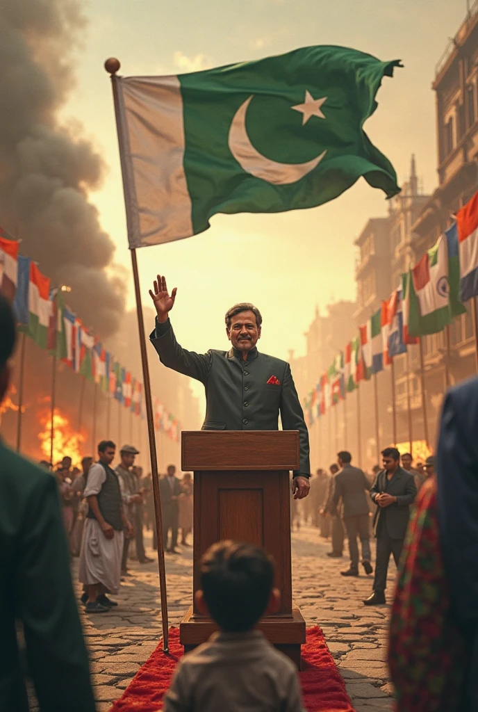 Rich people laughing Pakistan flg and some money her hand and Pakistan flag through into floor 3d imaje