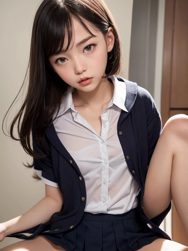 pleated skirt,white shirt,tits,nude,blow age 18,job pussy, (full body),sexy,girl lying on the bed, restore face, gyaru make,NSFW,Girl having sex in 妹のroom,Sexually seductive facial expressions、legs spread、penis, 1 boy,Massage penis with pussy、