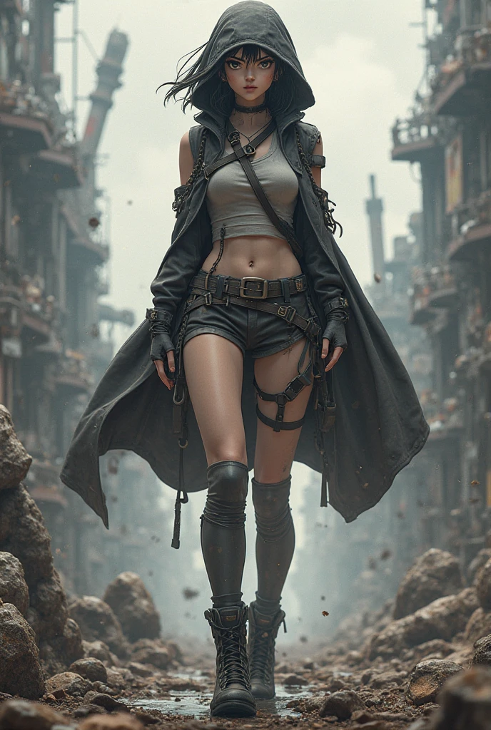 A girl, in the secret room, escape, eerie background, boneless background, terrifying picture, terrifying light, the girl's face is bloodless, there are wounded bandages on her arms, blood on the ground,