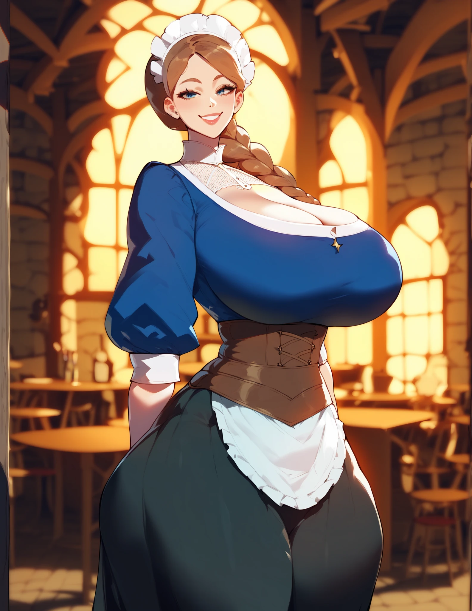 Medieval MILF ,((older_female)) ,huge Breasts  ,Medieval Clothing ,  short Blonde hair 