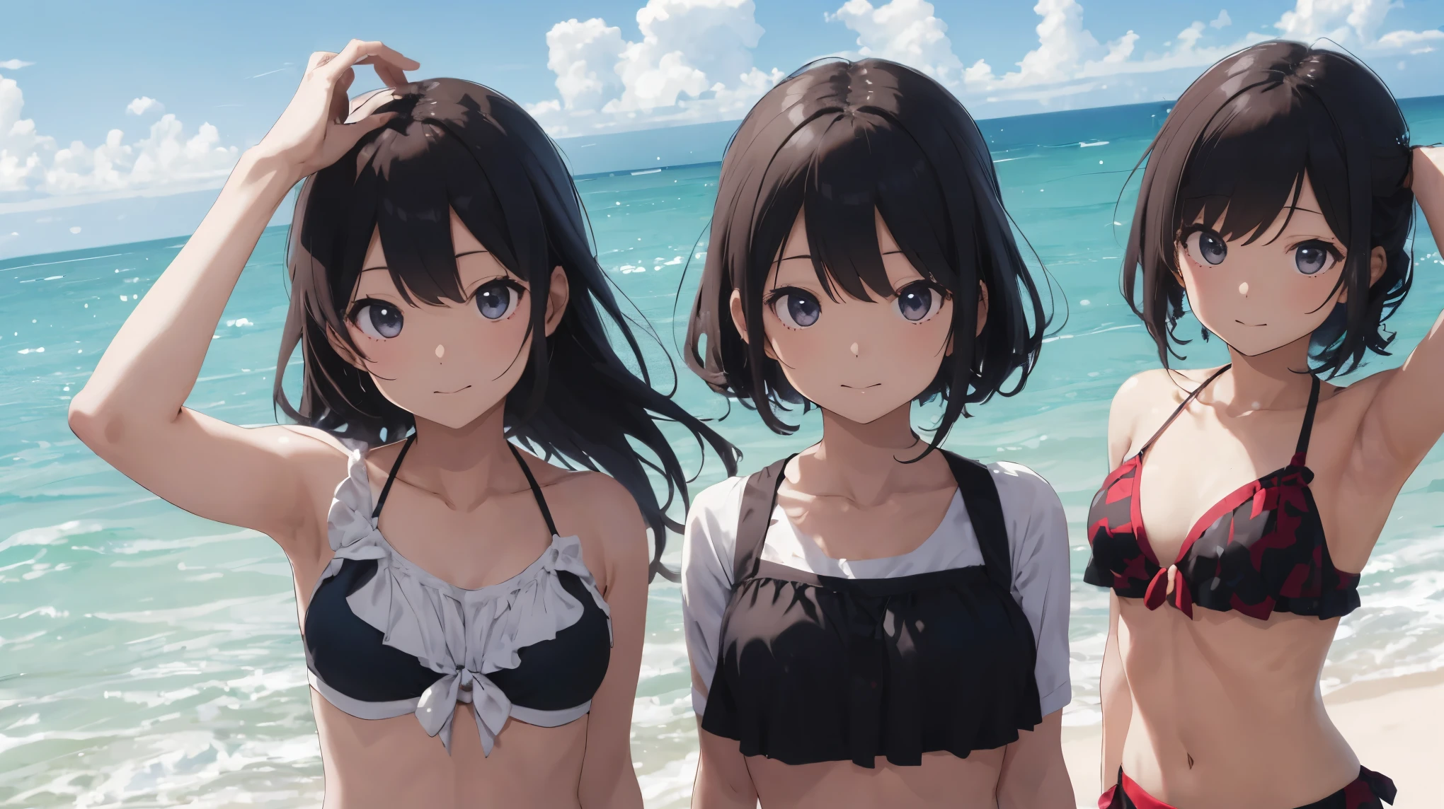 Medium Hair, Sailor Necklace, , Mare、coastline、 bikini of, Ahegao drool,