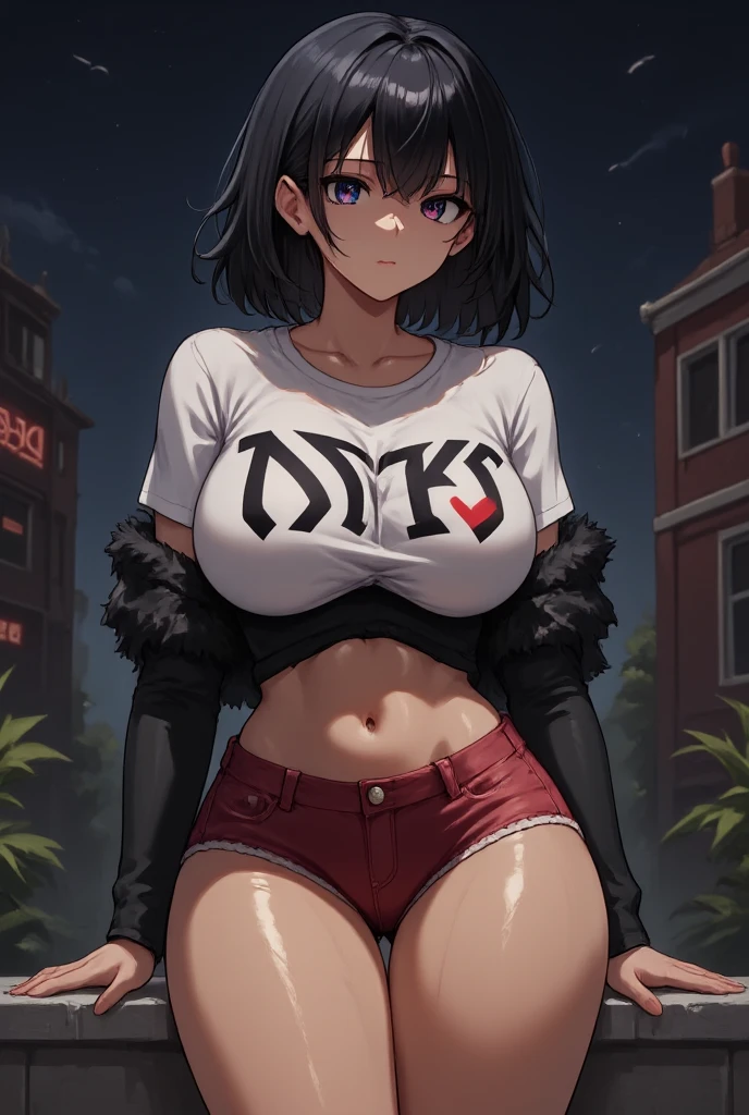 Masterpiece, high quality, ultra quality, best lighting, 1girl, ((tokisaki kurumi)), long hair, black hair, low twintails, monochrome, ((right red eye:1, left yellow eye:1)), , ((short jean)), ((big breast)), ((big thigh)), smile, blush, cute face, ((gesugao face)), standing, sexy body, sexy, tattooed full body, tattooed face, (((tattooed))),looking at viewer, large the breast, nsfw, (((mountain))), camel toe, กางเกงในสีขาว, โชว์กางเกงใน, โชว์หน้าอก,