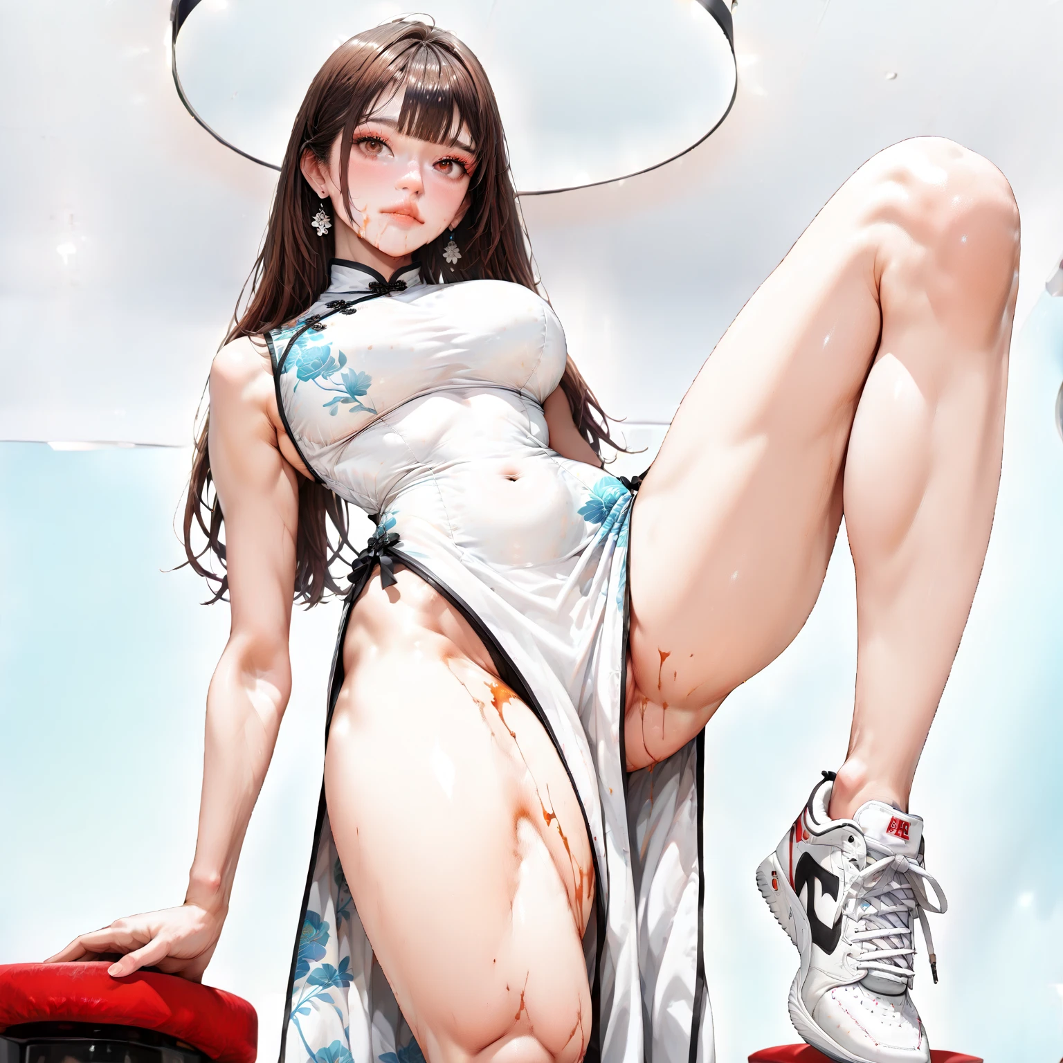 Highest quality,masterpiece,Ultra-high resolution, Very detailed, 8K,14 year old beautiful Japanese woman:1.5, Small face, Black Hair, blunt bangs, ((Woman crucified on the cross:1.5, Breast Augmentation Surgery)), (Detailed Sailor Moon costume), Very detailedな臭い脇の下、 Very pleasant look、 Dynamic Angle