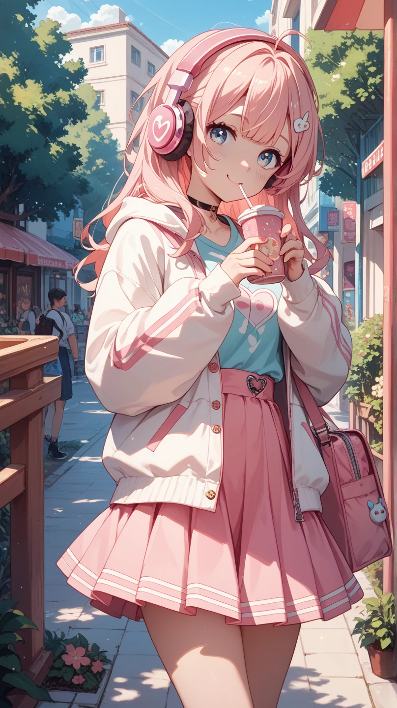 Illustration of girl in park with cotton candy, imagem estilo chibi. --auto --s2