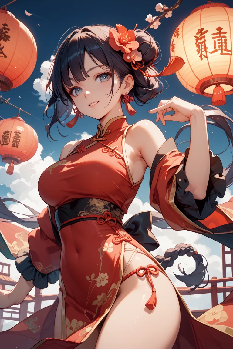 one woman,Detailed contours,Super best image quality,China dress,underboob,From the side down,big breasts,Nipples are sagging,Belly exposure,exposing chest,Nipples do not show,Doggy,underboobだけ見せる,From the side of the chest,