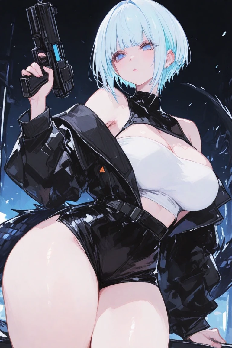 Cool image of a anime woman hero dressed in black wielding lightning