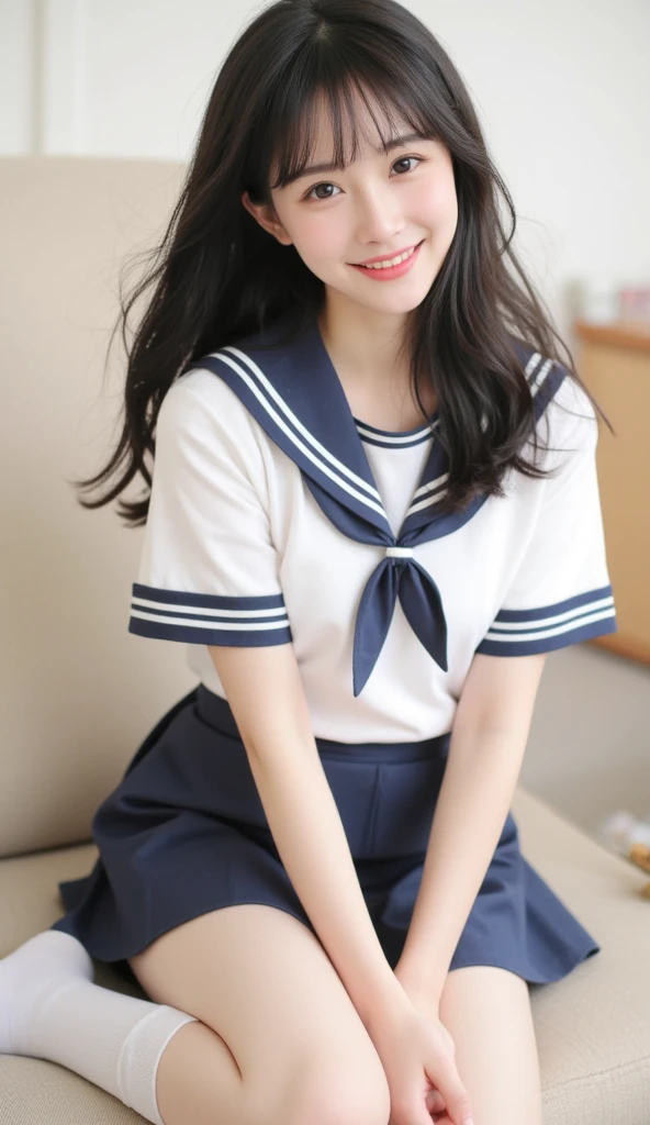 pieces fly、masterpiece、highest quality、Super detailed、High resolution、High resolution、8K portrait、unity 8k wallpaper、Detailed CG、unity 8k wallpaper、Detailed CGユニティ8kの壁紙、realistic、real person、portrait photography、shiny skin、(25 years old:1.2)、High resolution、beautiful clear eyes、very detailed explanation、delicate face、nice lips、thin waist、thin legs、1 girl、(garden:1.3)、(shirt, serafuku, crew_collar, school uniform, pleated skirt)、(big smile:1.2)、(take a pose:1.4)、(flat chest:1.4)