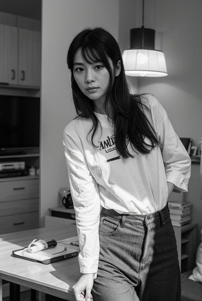 Malay Girl sees the ghost and pees her black culotte pants until her pants are wet in fright.