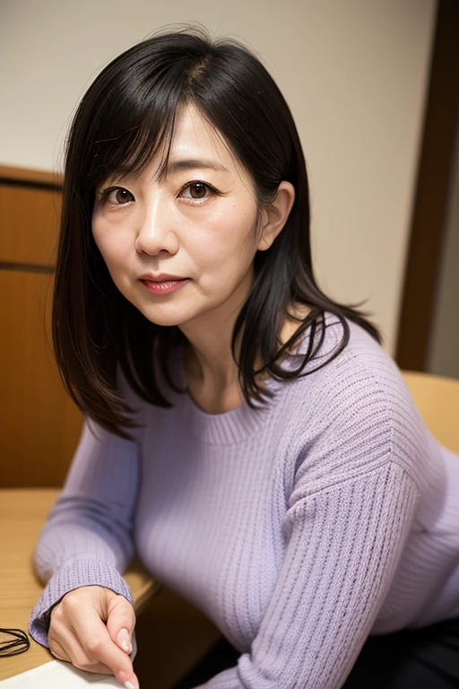 ((Japanese Mature)), ((55 years old:1.4)), ((old woman:1.3)), Detailed eyes and face, Long eyelashes, Beautiful Lips, Feel the warmth and elegance, There are fine wrinkles, A light smile, Mystical Eyes, Expressive eyes, Beautiful Skin, A look full of experience and knowledge, A graceful and confident demeanor, underwear, Beautiful hair ornaments, Pale pink cheeks, Soft Light, Pale pink walls, High quality photography, Vibrant colors, Bokeh effect, Delicate depiction、whole body short hair, Low Ponytail, Red lipstick sexy Nipples