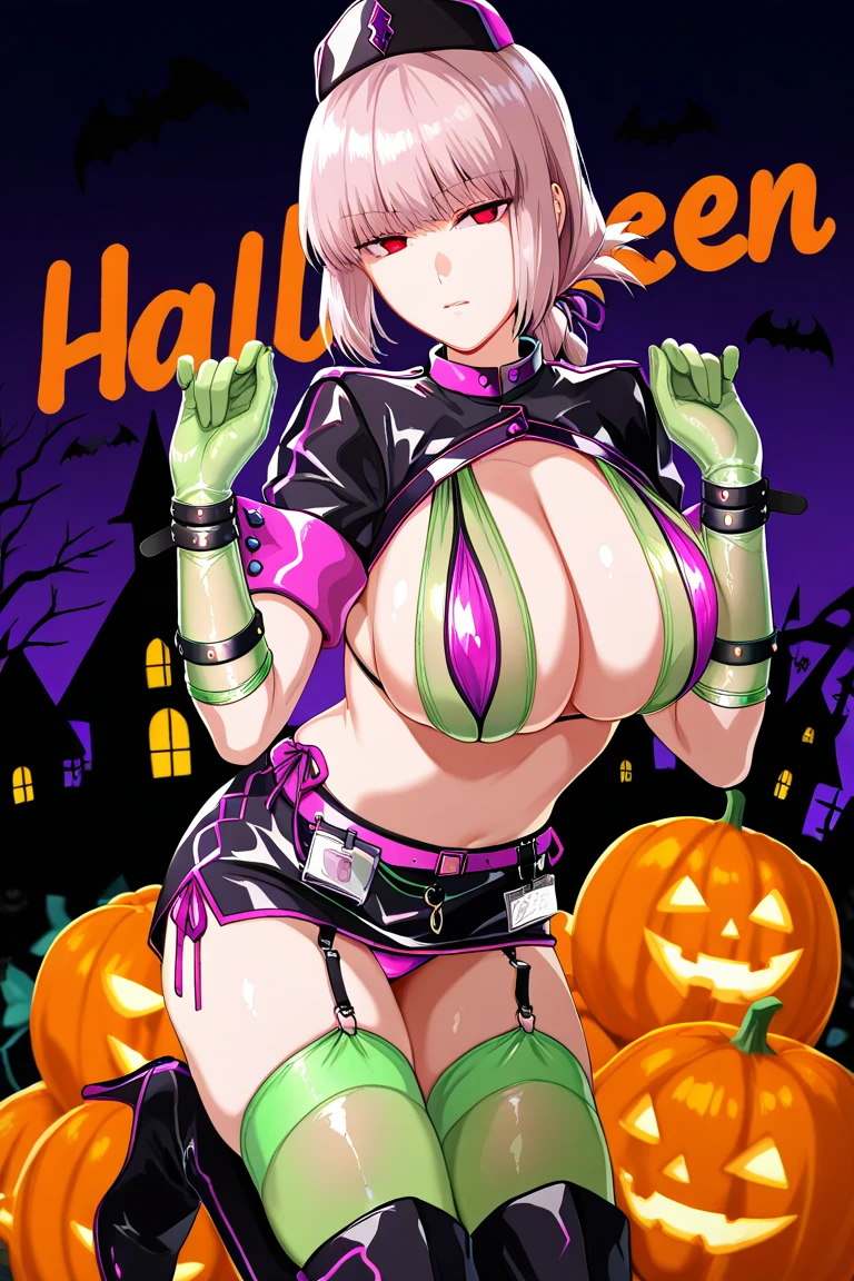 (masterpiece, best quality, ultra-detailed, adult, Cala, 1girl, solo)(edgcatlingerie, wearing edgcatlingerie, cat cutout, cleavage cutout,) (huge_breasts, large breasts)(kneeling, cat pose)(smiling, winking, tongue out, red hair, spiky hair, full body, looking at the viewer, female focus)