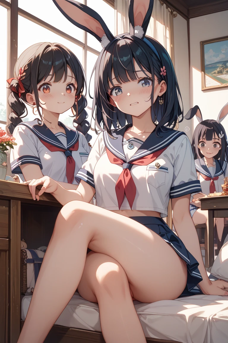 School classroom、Ampang、ordinary bread、Curry bread、Melon bread、Crowded、butter、cheese、Light blue micro bikini big breasted sisters hug、barefoot、many friends