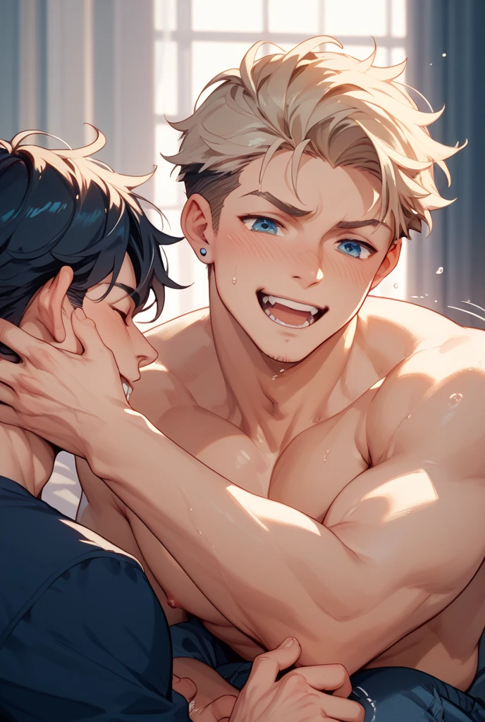2 gay males licking the sweat of each other in a gym