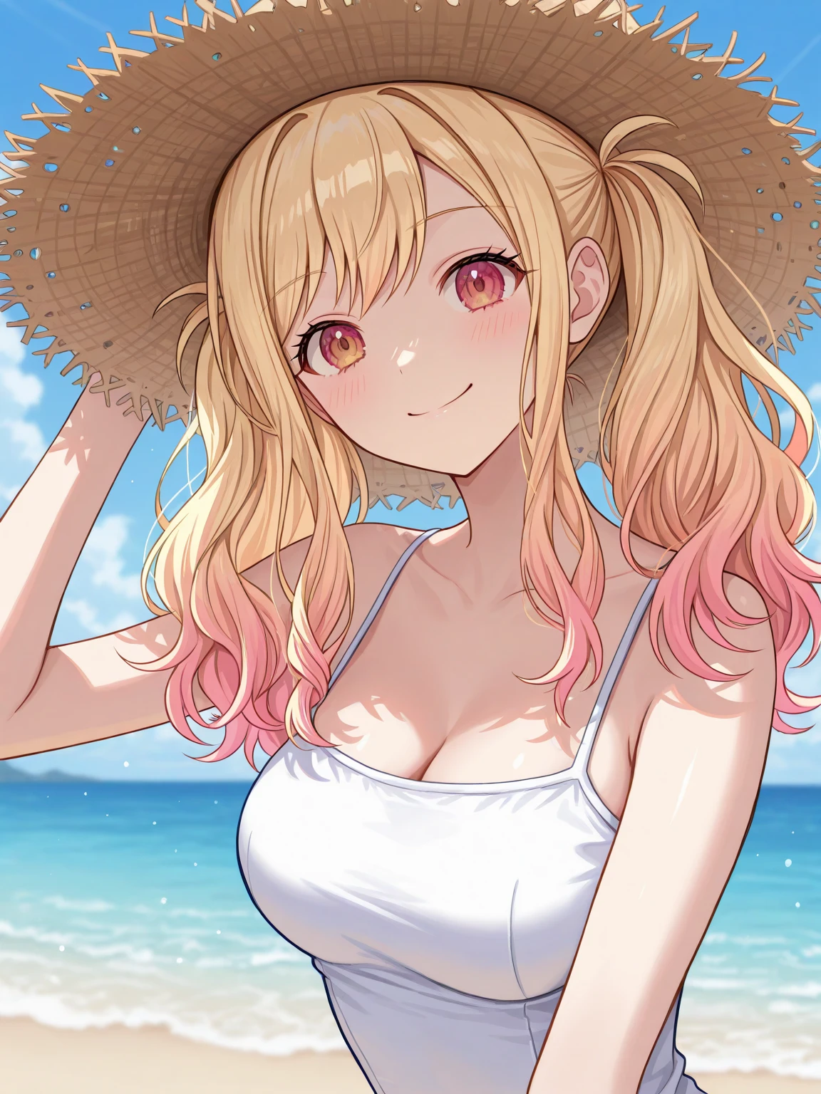 1 girl, Large breasts, 24 years old, White skin, Large breasts:0.5, Watching the view, (Smile:1.5),
Beautiful detailed eyes, (mid hair:1.1, Side ponytail:1.5), blond hairbl, (navel:1.1), Lower chest, Beautifulcollarbone, a baby face,
(White cute bikini:1.5),
(all fours),
(Beautiful scenery), DAY TIME, , (Tropical beaches:1.5),
(8K, HighestQuali, tmasterpiece), Movie lighting,Pregnant women with