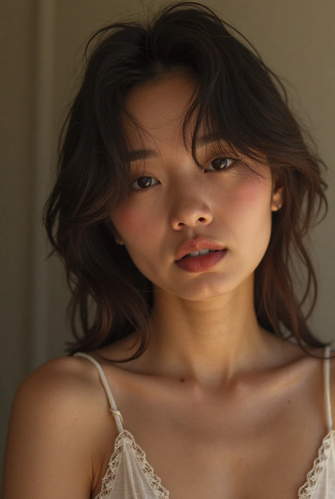 (masterpiece, best quality:1.2), 1girl, solo, asian, woman, freckles
