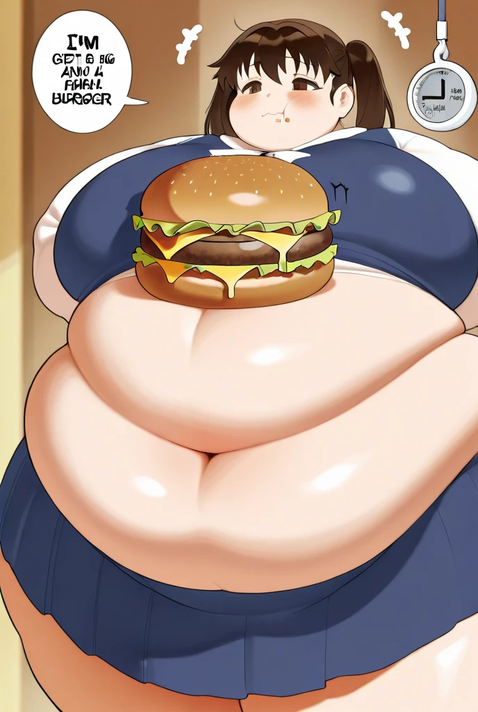 Masterpiece, best quality, high resolution,1girl,Mikasa,Attack on Titan,smile,sexy smile,sexy pose, castle, wooden table,food, turkey,huge breasts,huge hips,huge belly, Saggy Belly, fat belly