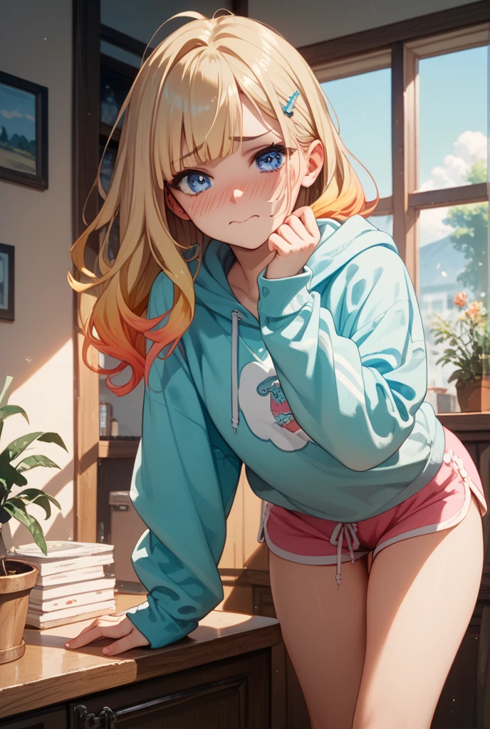 Browsing Caution,(Petite),((Cute man's daughter))only),((Groin bulge)),seiza,Blonde woman with low pigtails,lips,Sweat,White Breath,hoodie,The gaze of the viewer,