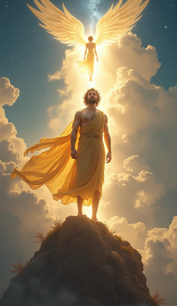 “ A male stoic philosopher with a well-proportioned and attractive physique, not excessively muscular. He is wearing classic tunics, slightly transparent, that gently drape over his body, subtly revealing parts of his shoulder, with a very short and well-groomed beard, and wavy, well-stylised hair. He is poised to take decisive action, perhaps holding a symbolic object of new beginnings or a plan, with a look of resolve and optimism. The scene is set in a vibrant, impressionist landscape with rich colors and dynamic brushstrokes, creating a sense of movement and emotion. The background has a subtle texture that adds depth but complements the text without overpowering it.”