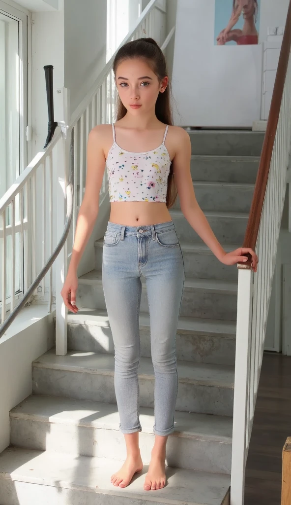 full body, backlighting, 16 y.o. pale girl,very long legs, very pale skin full of freckles, very bulging eyes, very big round glasses, ginger hair two ponytails, braless, nobra,very very very thin legs and very very very thin arms,backlighting, very thin face, bulging eyes, pale white skin, very freckled, very thin, very very large puffy ears, big long nose,flat stomach, very thin and very long legs , from below, 2 girls in a photo session in a photo studio,((very very anorexic girls)),((mejor calidad)), ((Obra maestra)), (detallado), ((fulbody)),14 and 15 year old girls in a photo session in a photo studio, very very very thin legs and very very very thin arms, (((very anorexic girls))),. ((full body)), ((plain background transparent varios colours)), 85mm, (analog, cinematic, film grain:1.3), detailed eyes, painted lips, necklace, (epicPhoto), ginger hair,skirt((open on the sides)),curly hair with 2 pigtail, ((short skirt,gym tank-top)), big round black glasses,