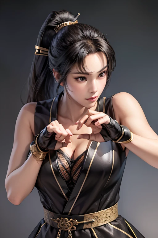 (((Perfect figure,figure,solo,(((black robes, Full clothing))), (((I did it, folded ponytail,glasses, ))),((masterpiece)),high resolution, ((Best quality at best)),masterpiece,quality,Best quality,((( Exquisite facial features, ,There is light in the eyes,(((Lol,confidence))ass to the audience),))),型figure:1.7))),(((Light and shadow,Huge breasts))),(((Looking from behind,black background,)))wide hips , covered in maid dress