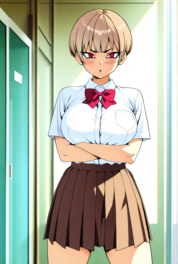 、(masterpiece、Highest quality)、Highest quality, Ultra-high resolution, (((masterpiece))), alone, Sweat、Big eyes, Composition from the front、Shortcuts、Embarrassed face、Blonde Hair、Cut your hair short、School classroom、Sailor suit、skirt、short hair、Browsing Caution、Upper body naked、Breasts exposed、Nipples、Large areola、Sitting in a chair without a backrest、Internal Medicine Examination、Woman showing her body、belly button、真Composition from the front、School Insurance Office、curtain、cubicle、window、door、Fluorescent lamp