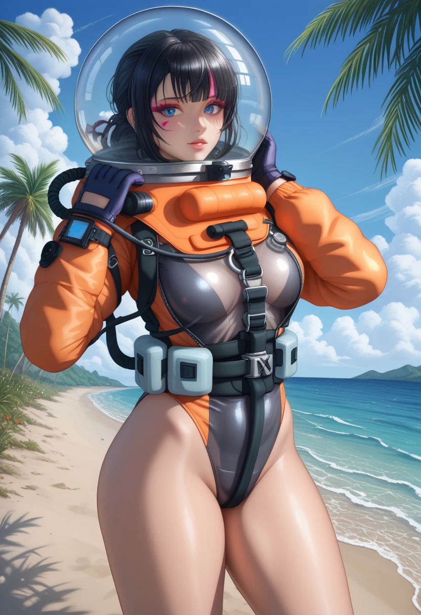 8K resolution, refined features, perfect face, glowing skin, high detail, latex_bodysuit, creamy white mucus body, enveloping the whole body, transparent liquid texture, sexy,busty,upright_straddle, sunrise, water, side view