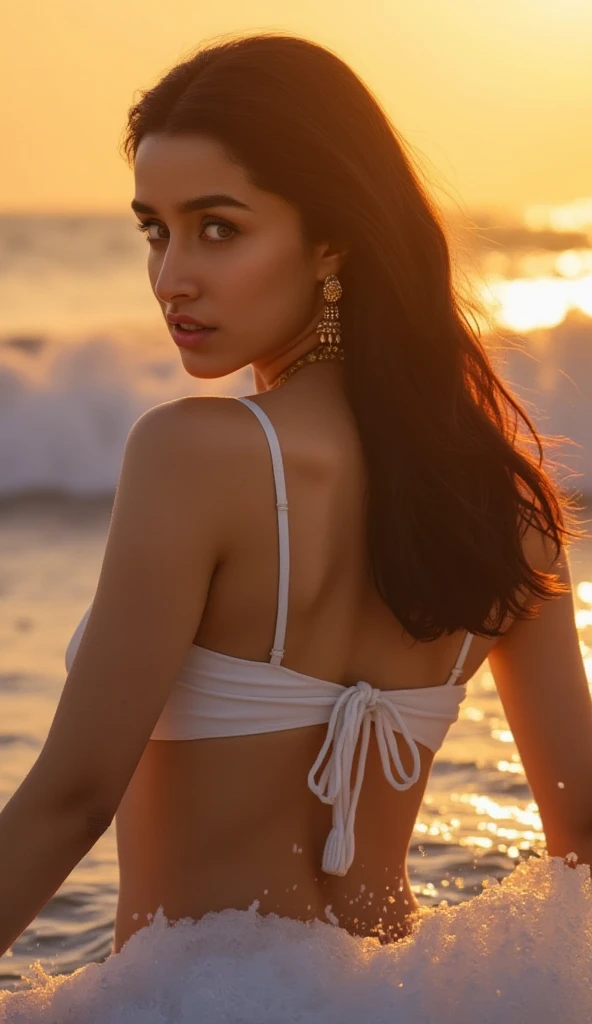 4K resolution, 8K resolution, beautiful, Highest quality, Absolutely wonderful, Very detailed, Ultra-high resolution, masterpiece, RAW Photos, Realistic, Depth of written boundary, Cinematic Light, 
One elegant mature woman, 
Long black hair, Beautiful face with exquisite details, A calm and loving face, 
Transparent white skin, Very sensitive skin, 
Great proportions, Glamorous Body, Anatomically correct body, Shapely large breasts, Shapely ass, Firm thighs, 
High leg swimsuit, Summery design, Beautifully detailed pattern, Detailed cloth texture, 
Night sky background, Dark sandy beach at night, 
((Low angle shot:1.5)), ((Perspective from the bottom:1.5)),