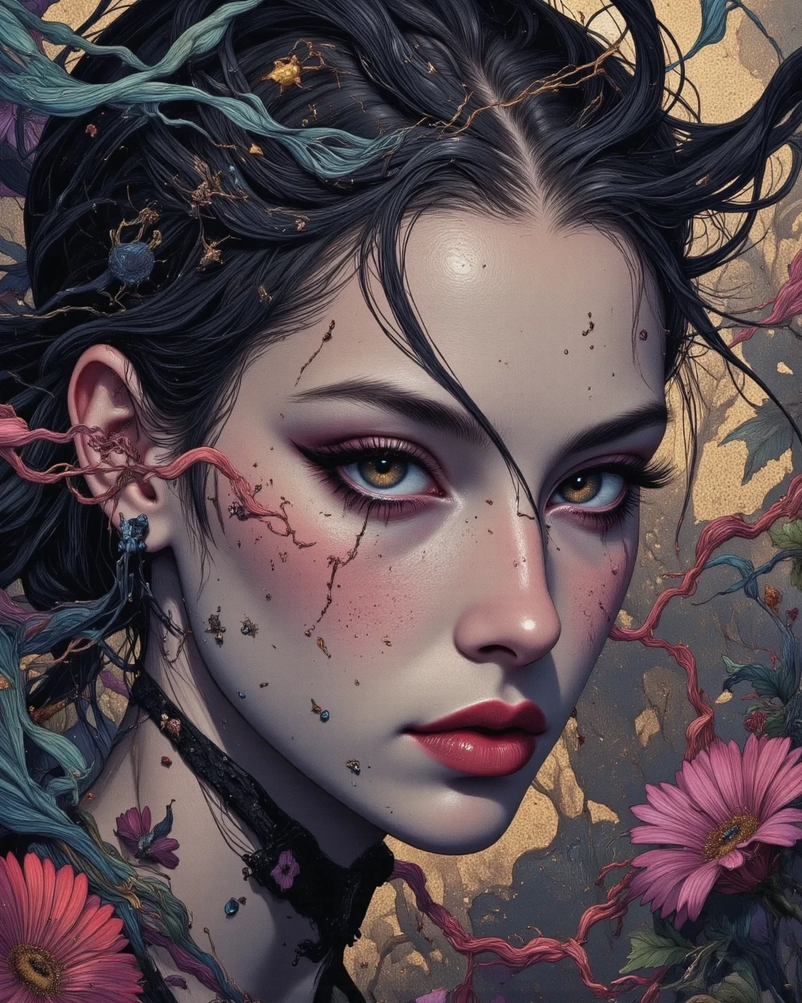 warm light shining in {x} high definition realistic portrait、Woman's Face Up、Delicate skin、Detailed Features、Vivacious Expressions、sophisticated makeup、rich texture、noise３、natural light、perfect composition、High Quality、4K rendering、Masterpiece、extreme detail、professional、bright colors、Bokeh