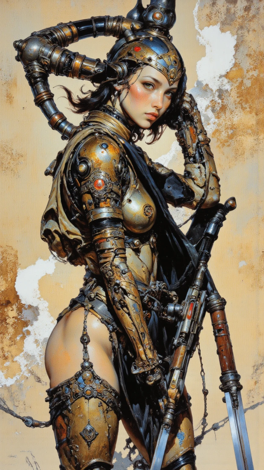 by Masamune Shirow,  (bold but beautiful:1.4), poster art, bold lines, hyper detailed, expressive,  award winning,  female, (intricate details, masterpiece, best quality:1.4),
looking at viewer, dynamic pose, wide angle view,
<lora:add-detail-xl:1> <lora:xl_more_art-full_v1:0.5>  <lora:NicolaSamori:0.5> in the style of nicola samori <lora:looking_at_viewer:2>