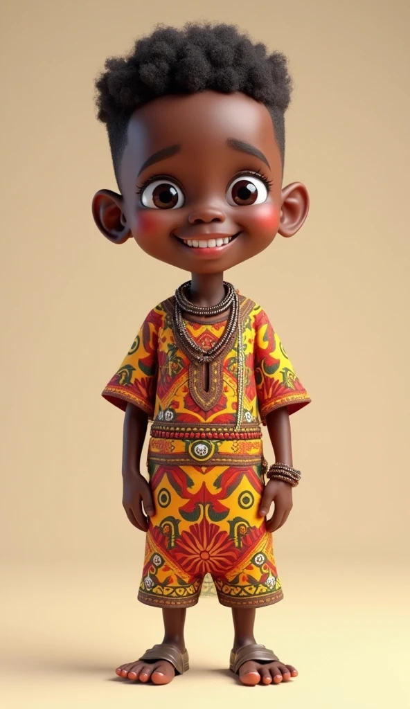 A disney pixar animated  dark black boy wearing sesotho traditional attire 