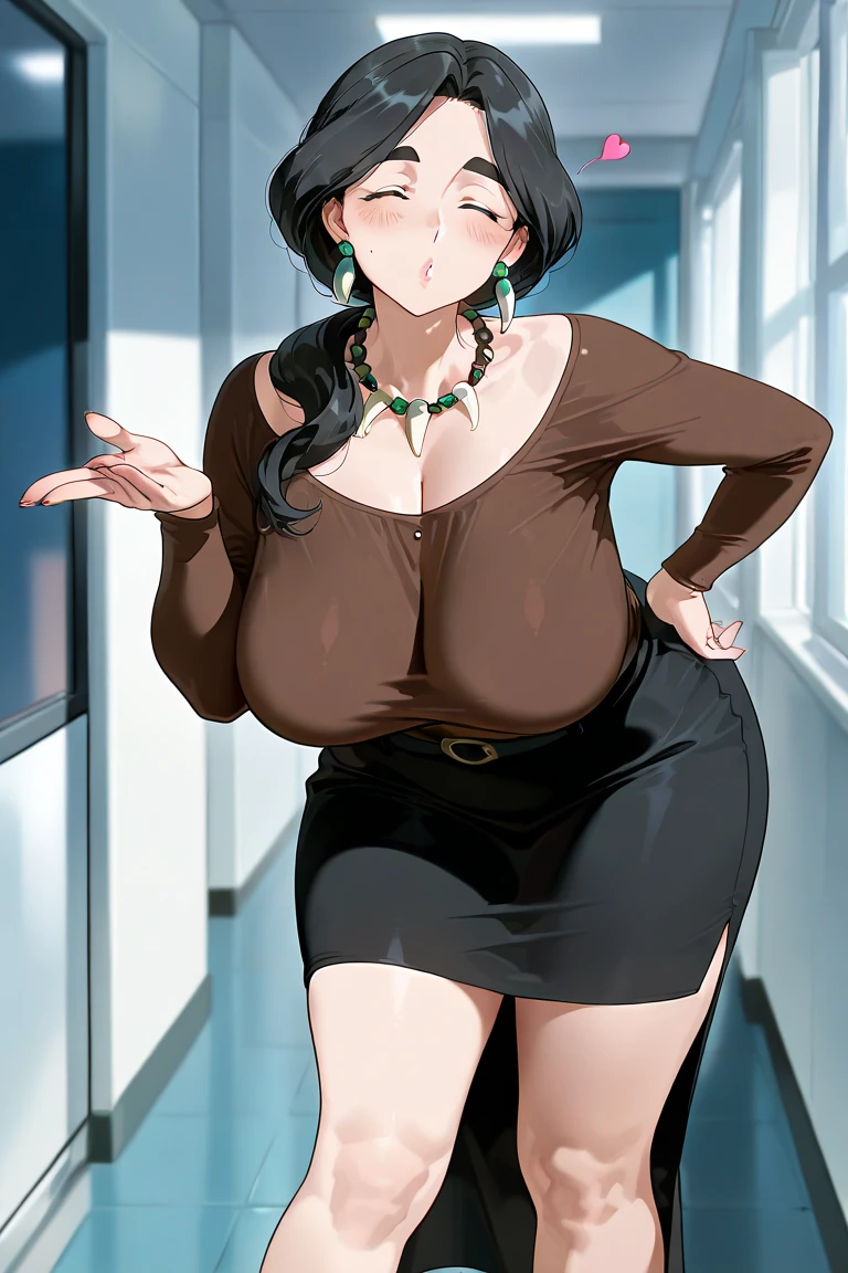 1 milf & 2 man, ponytail hair, wearing glasses, wearing a black tank top that showing her cleavage, a milf sex with 2 man, full body
